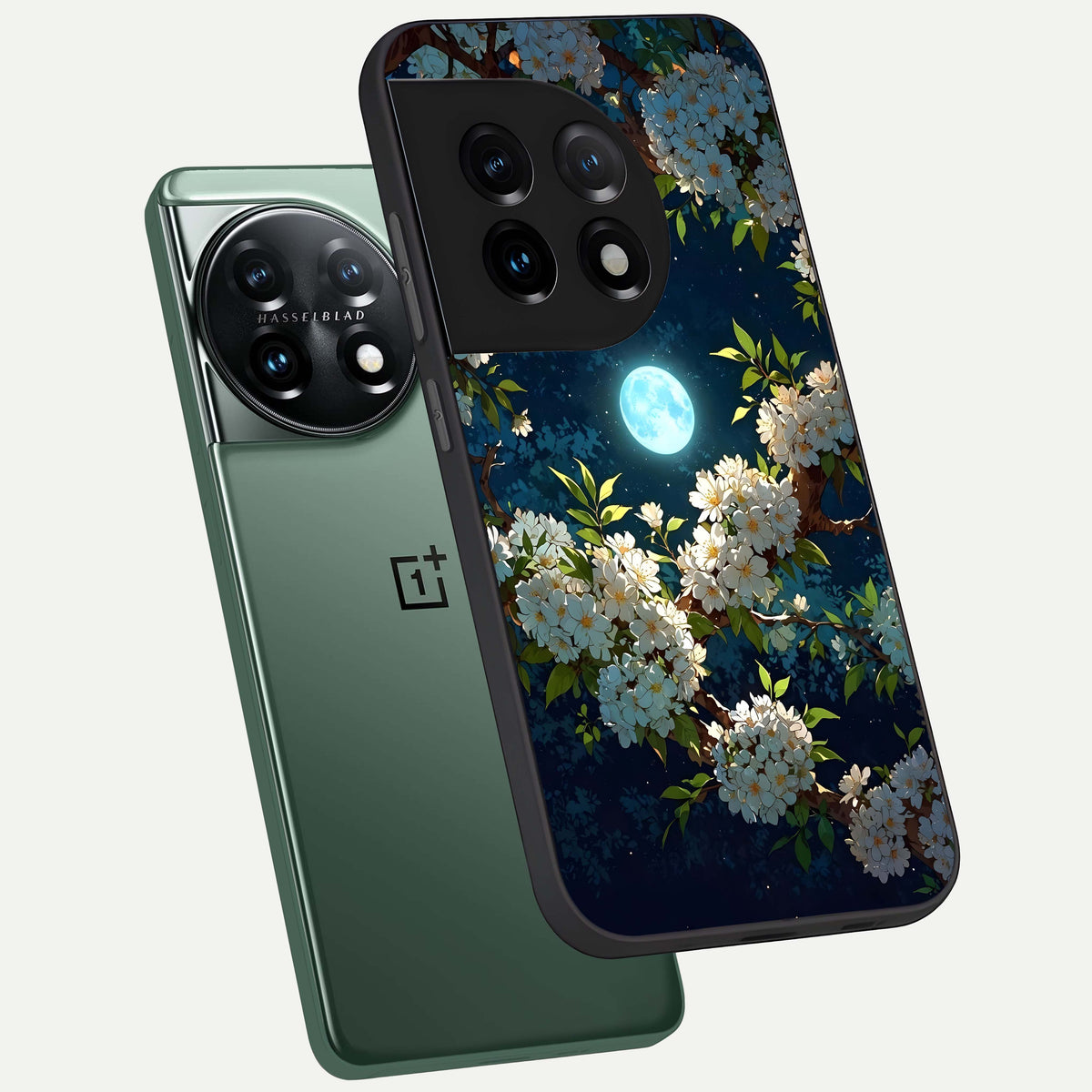 Moonlit Blossom Dream phone case For OnePlus 11 showing premium glass back cover with detailed artwork