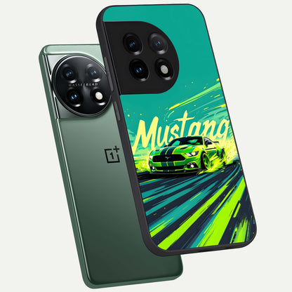  Mustang Bang phone case For OnePlus 11 showing premium glass back cover with detailed artwork