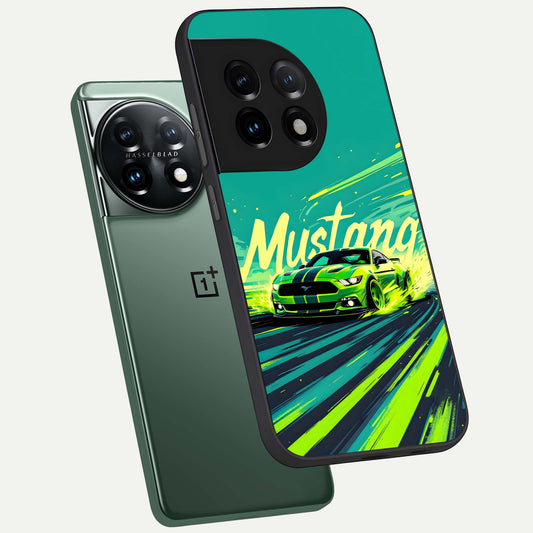  Mustang Bang phone case For OnePlus 11 showing premium glass back cover with detailed artwork