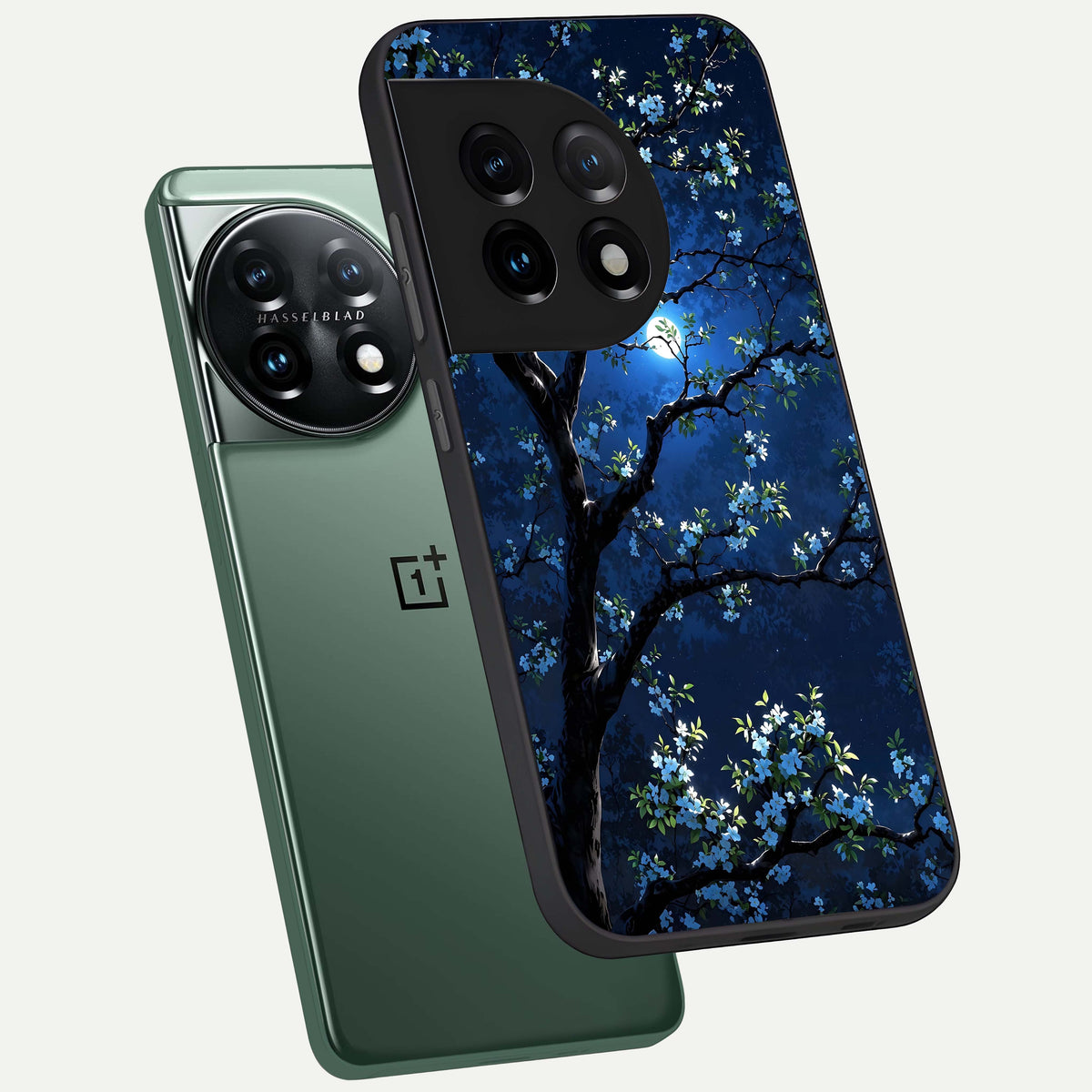  Mystic Floral Night phone case For OnePlus 11 showing premium glass back cover with detailed artwork