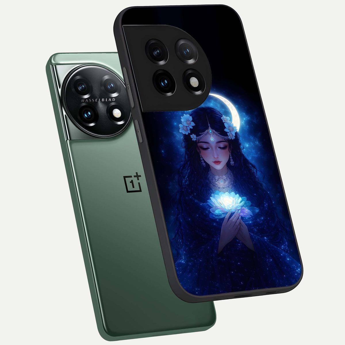  Mystic Moon Queen phone case For OnePlus 11 showing premium glass back cover with detailed artwork