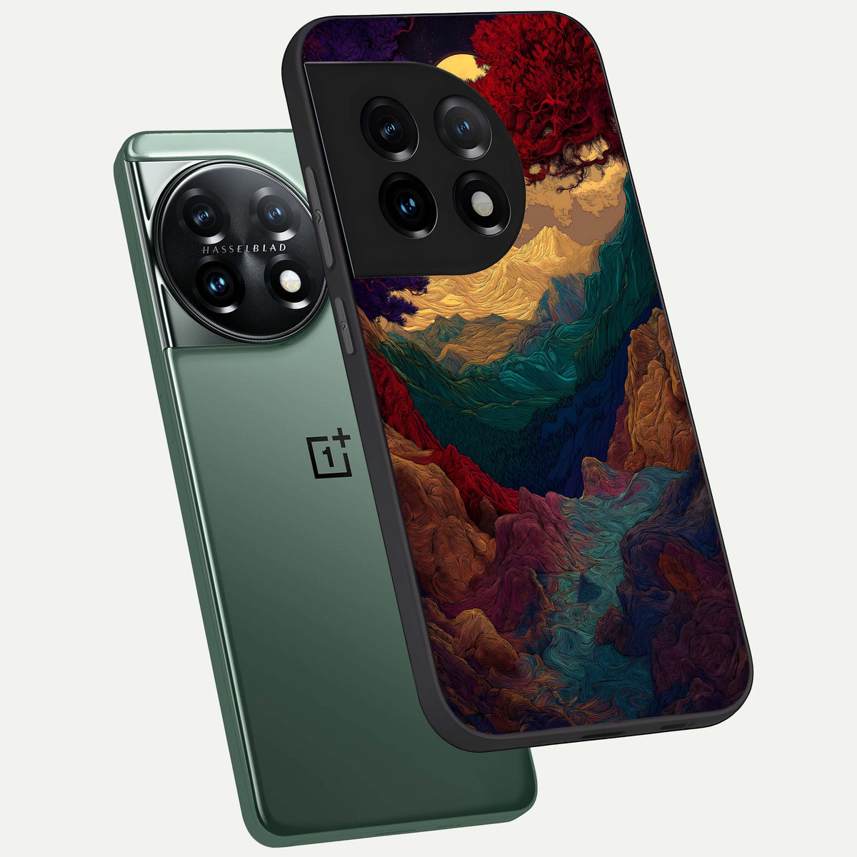  Mystic Valley Light phone case For OnePlus 11 showing premium glass back cover with detailed artwork