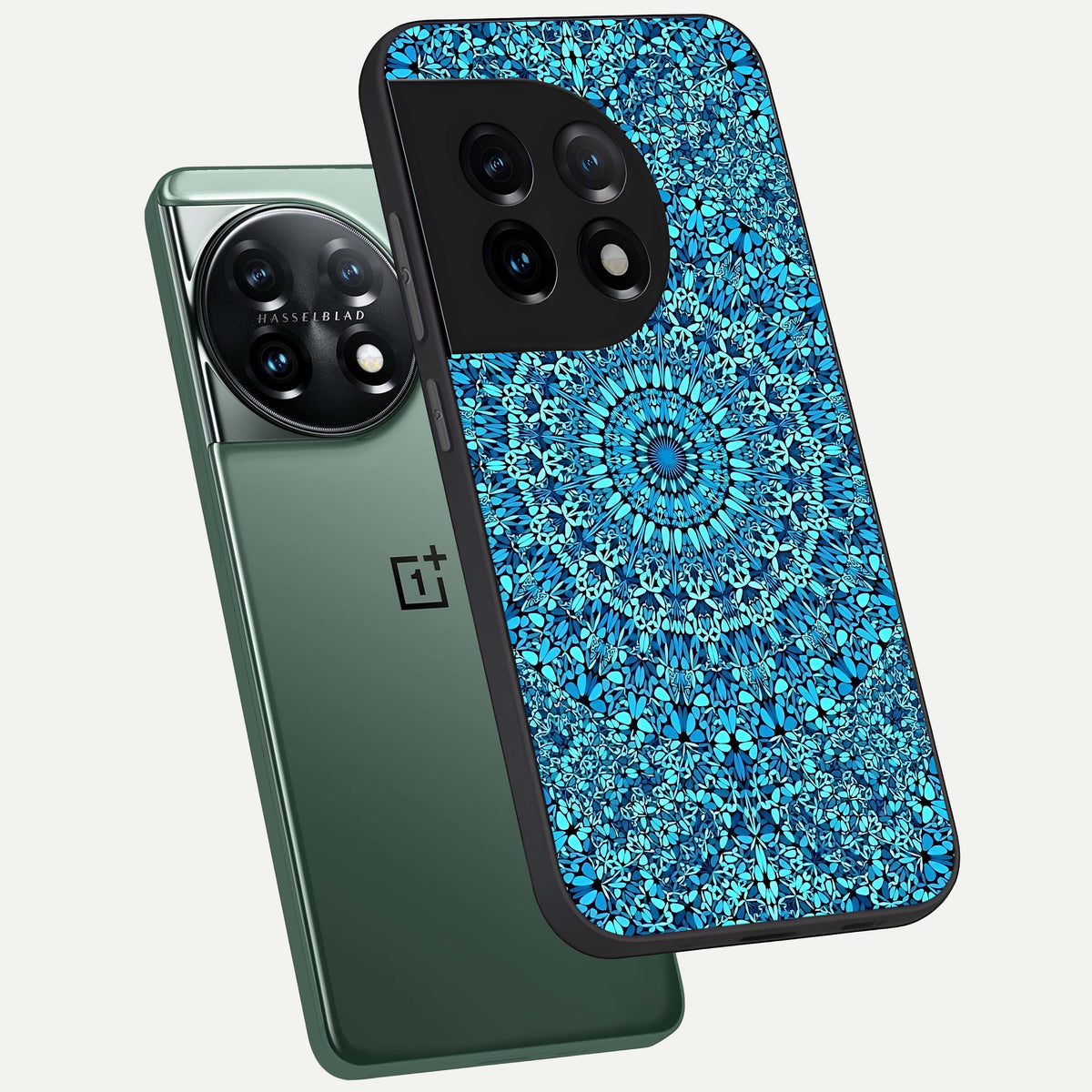  Ocean Bloom Mandala phone case For OnePlus 11 showing premium glass back cover with detailed artwork