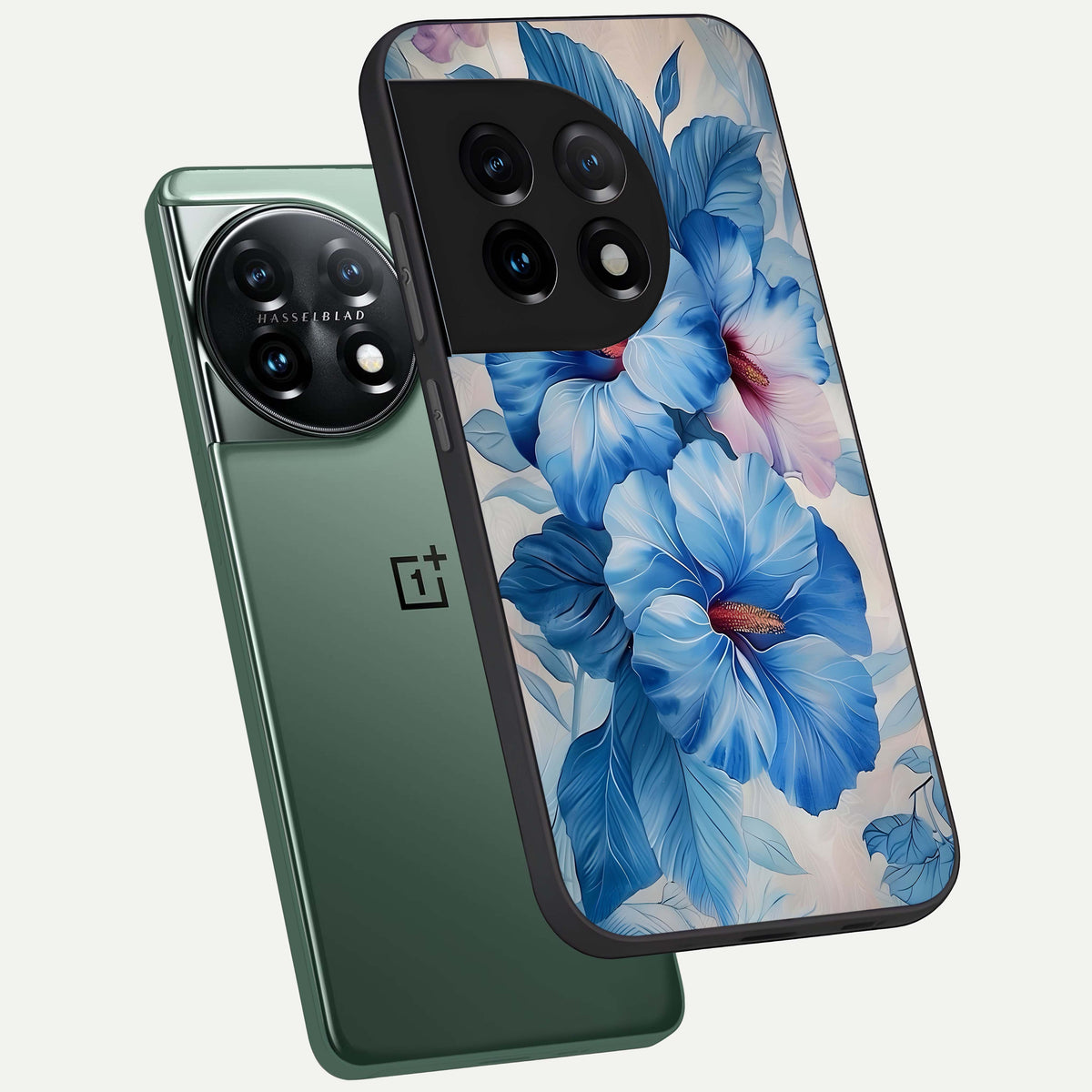  Ocean Hibiscus Grace phone case For OnePlus 11 showing premium glass back cover with detailed artwork