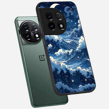  Ocean Moon Waves phone case For OnePlus 11 showing premium glass back cover with detailed artwork