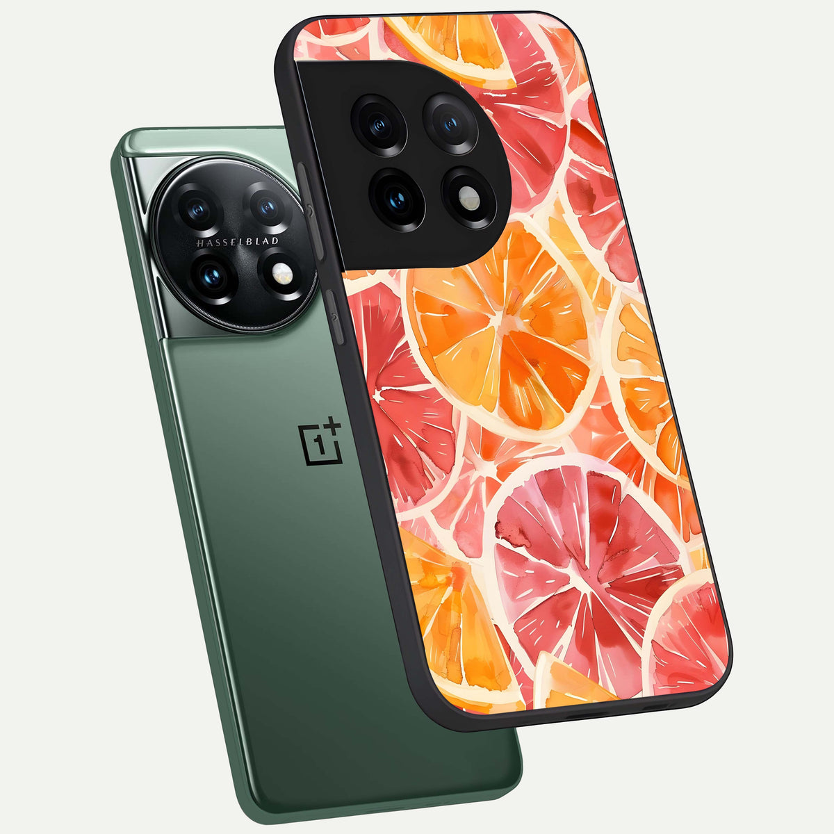  Orange Fruits Pattern phone case For OnePlus 11 showing premium glass back cover with detailed artwork