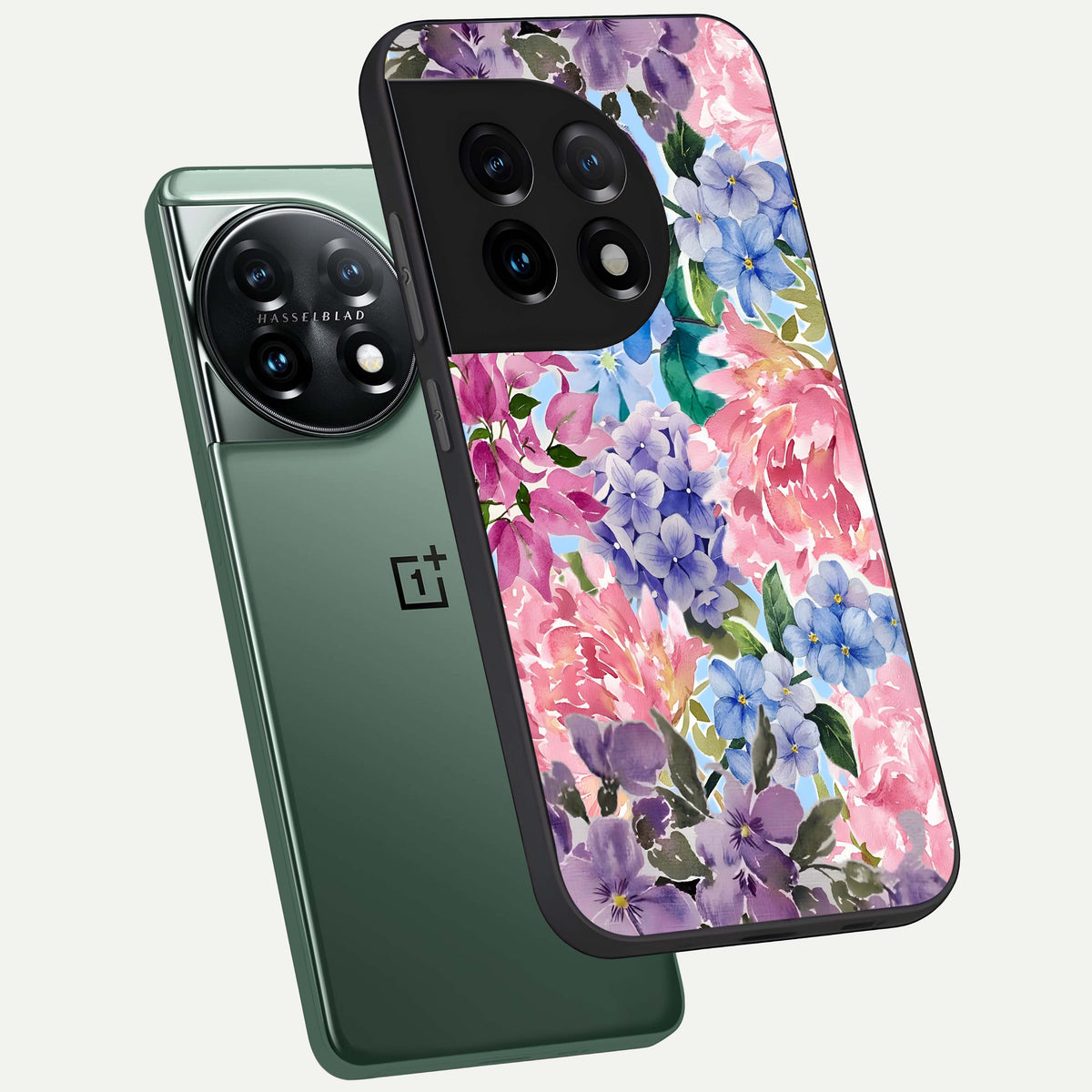  Pastel Floral Mix phone case For OnePlus 11 showing premium glass back cover with detailed artwork