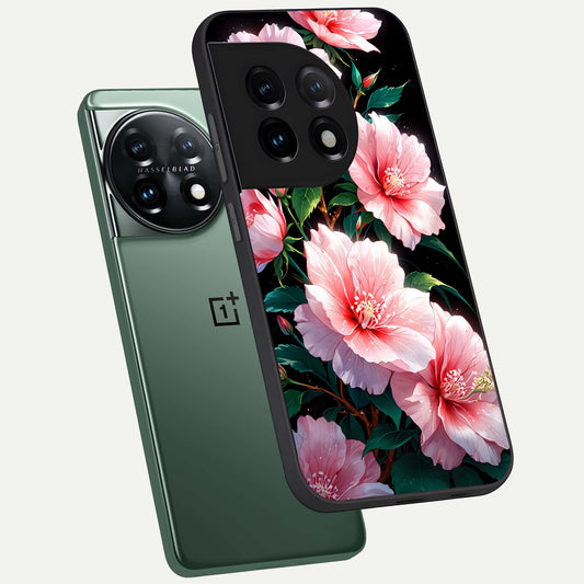  Peach Flower phone case For OnePlus 11 showing premium glass back cover with detailed artwork