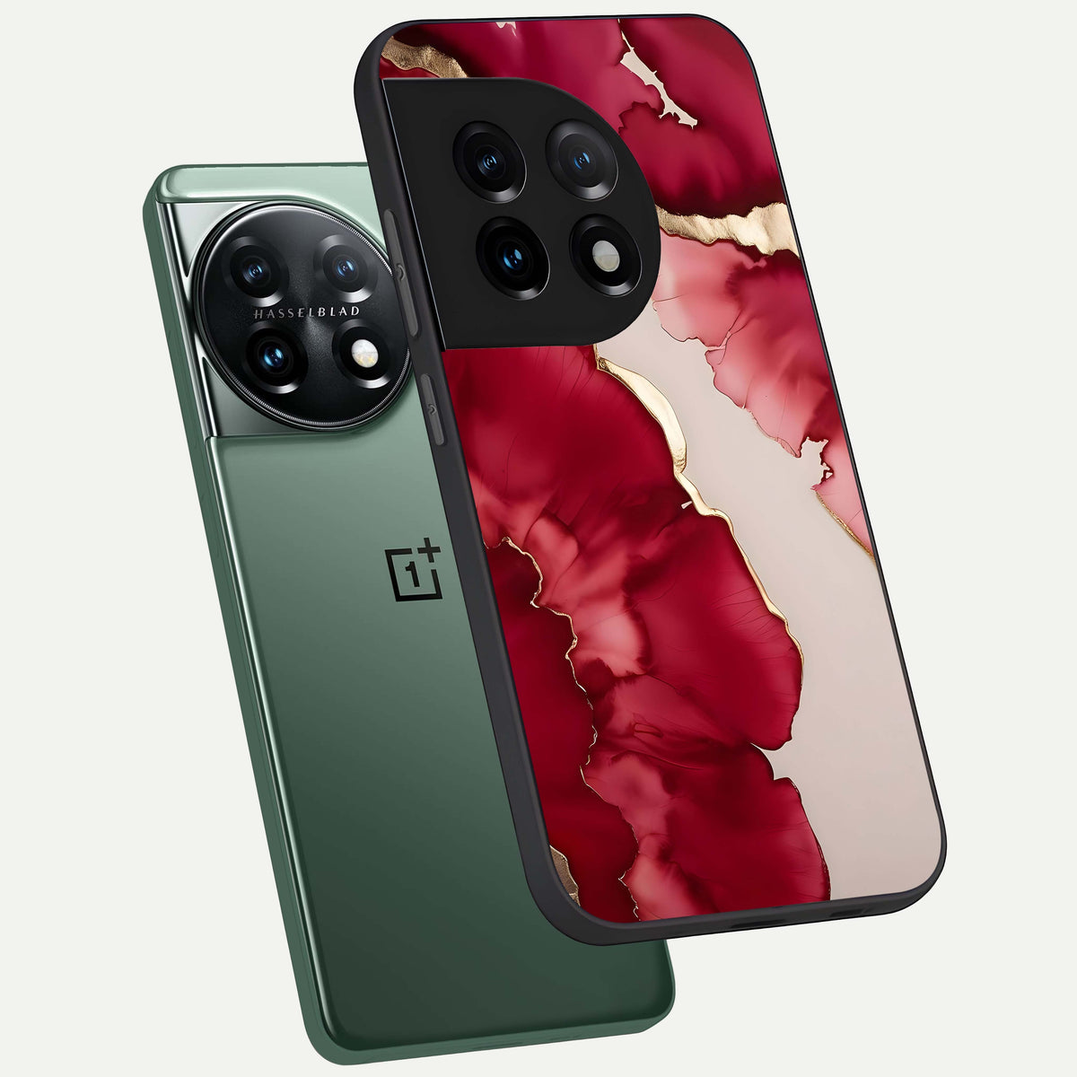  Pink And White Marble phone case For OnePlus 11 showing premium glass back cover with detailed artwork
