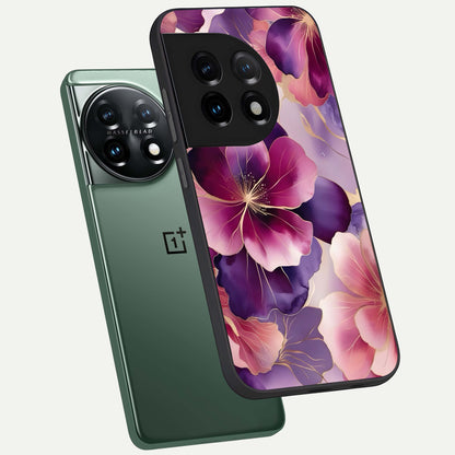  Pink Bouquet Florals phone case For OnePlus 11 showing premium glass back cover with detailed artwork
