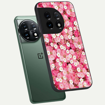  Pink Daisy Bliss phone case For OnePlus 11 showing premium glass back cover with detailed artwork