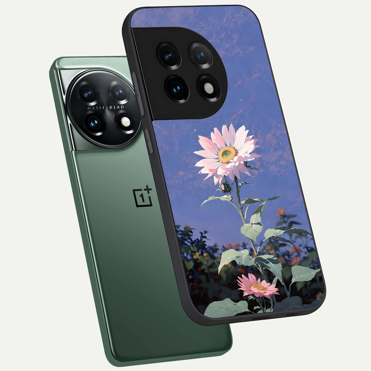  Pink Shells Outline phone case For OnePlus 11 showing premium glass back cover with detailed artwork