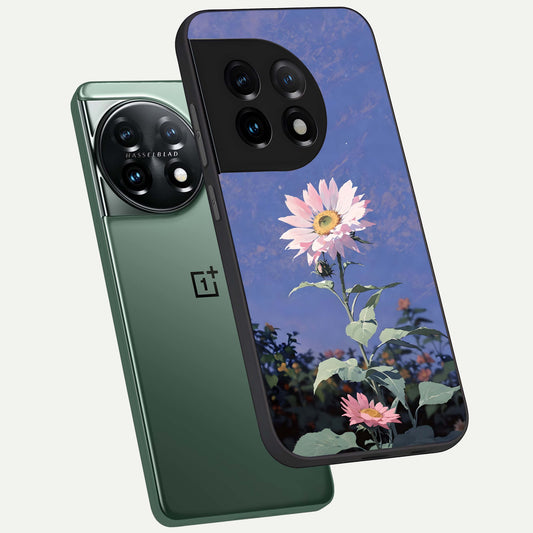  Pink Shells Outline phone case For OnePlus 11 showing premium glass back cover with detailed artwork