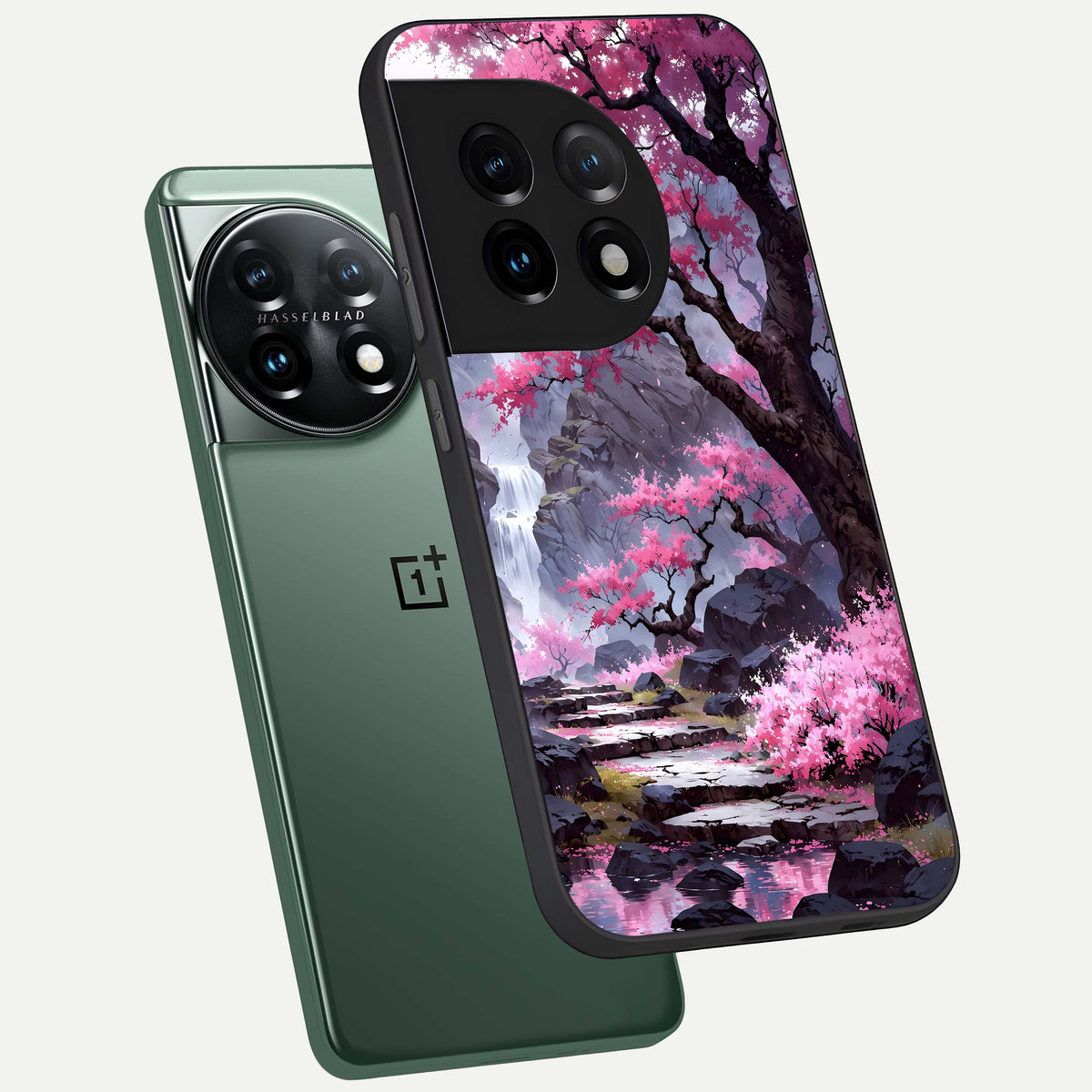  Pink Sunflower Glow phone case For OnePlus 11 showing premium glass back cover with detailed artwork