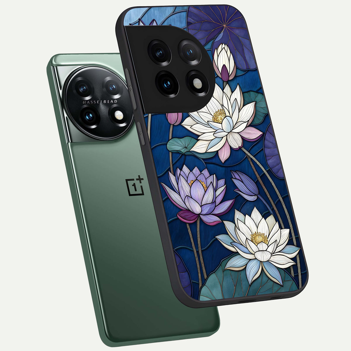  Purple Lotus Stained phone case For OnePlus 11 showing premium glass back cover with detailed artwork