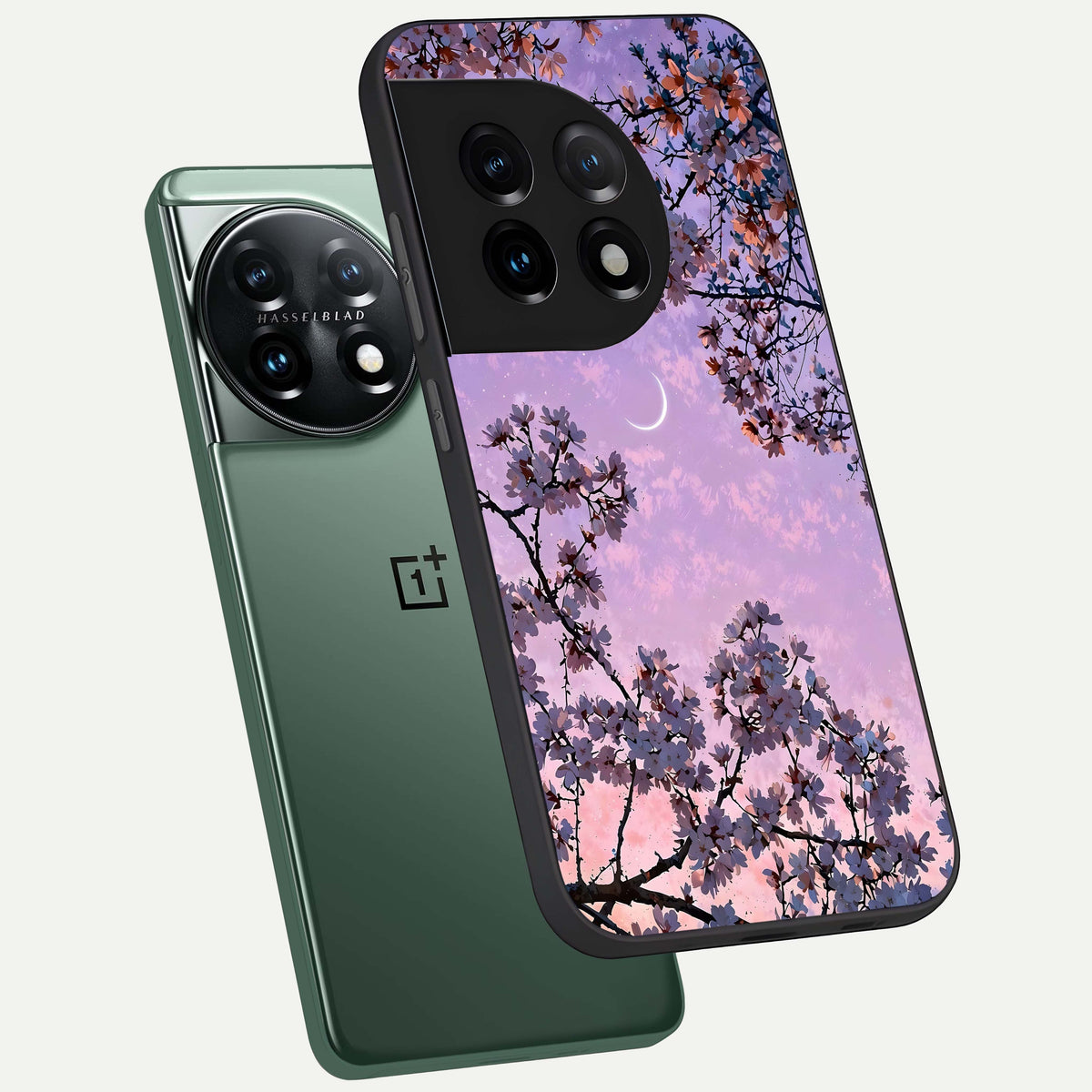  Purple Serenity Moon phone case For OnePlus 11 showing premium glass back cover with detailed artwork