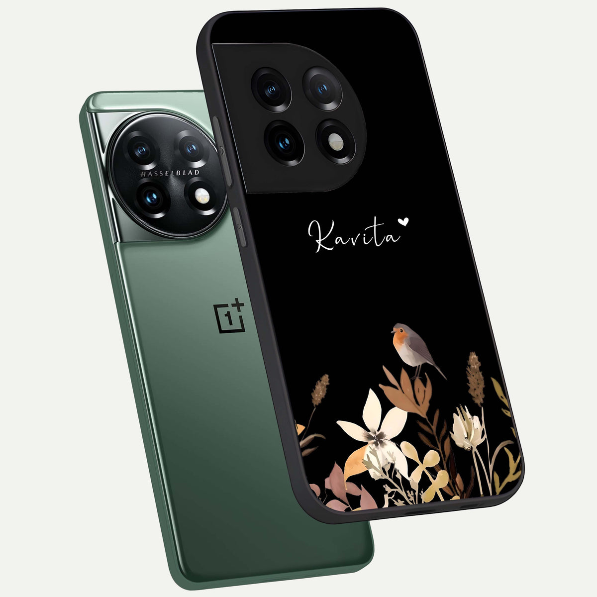  Quiet Garden Tune Custom Name phone case For OnePlus 11 showing premium glass back cover with detailed artwork