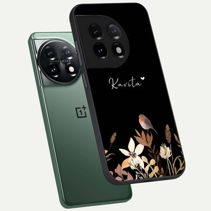  Quiet Garden Tune Custom Name phone case For OnePlus 11 showing premium glass back cover with detailed artwork