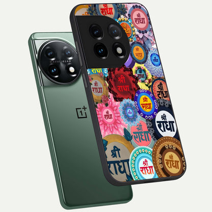  Radha Divine Bloom phone case For OnePlus 11 showing premium glass back cover with detailed artwork