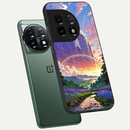  Rainbow Valley Dream phone case For OnePlus 11 showing premium glass back cover with detailed artwork