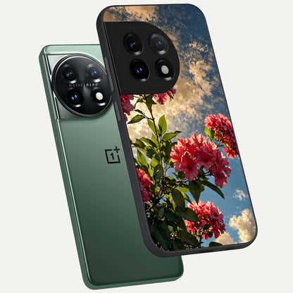  Red Bloom Skies phone case For OnePlus 11 showing premium glass back cover with detailed artwork