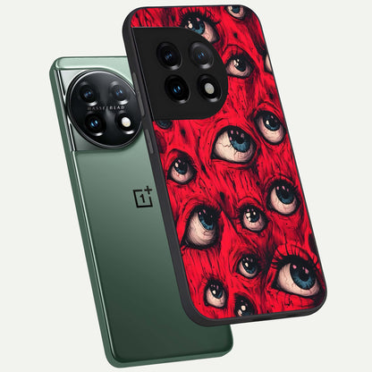  Red Eyes Pattern phone case For OnePlus 11 showing premium glass back cover with detailed artwork