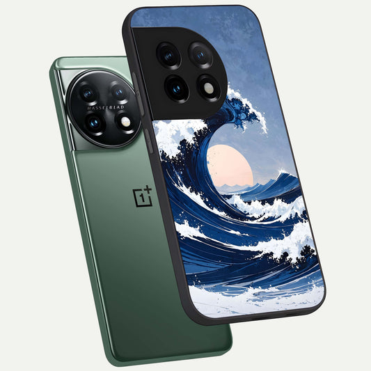  Rising Tide Power phone case For OnePlus 11 showing premium glass back cover with detailed artwork