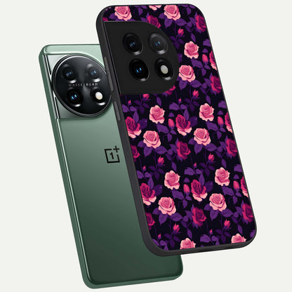  Rose Garden Twilight phone case For OnePlus 11 showing premium glass back cover with detailed artwork