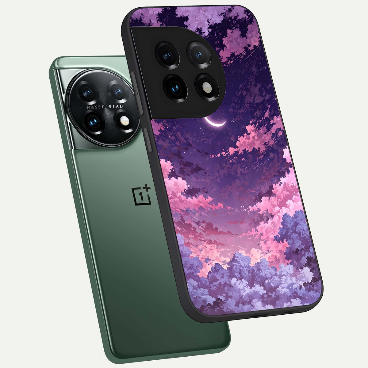  Sky Drift Clouds phone case For OnePlus 11 showing premium glass back cover with detailed artwork