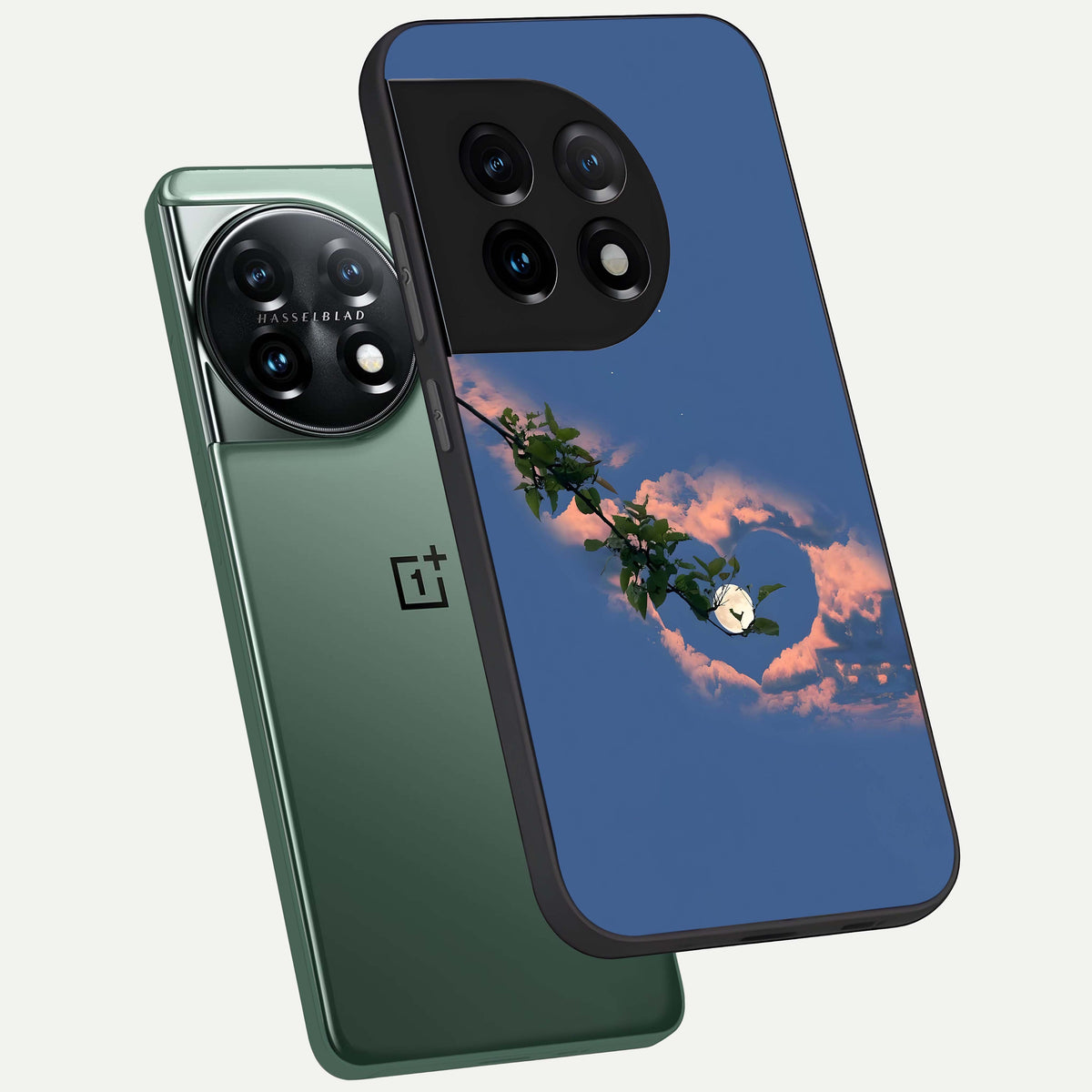  Sky Under Tree phone case For OnePlus 11 showing premium glass back cover with detailed artwork