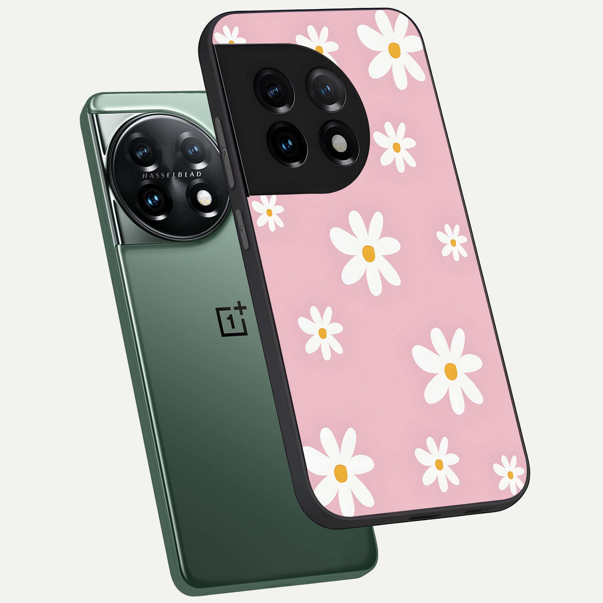  Soft Daisy Bliss phone case For OnePlus 11 showing premium glass back cover with detailed artwork