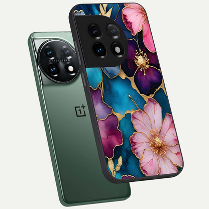  Sparkle Floral phone case For OnePlus 11 showing premium glass back cover with detailed artwork