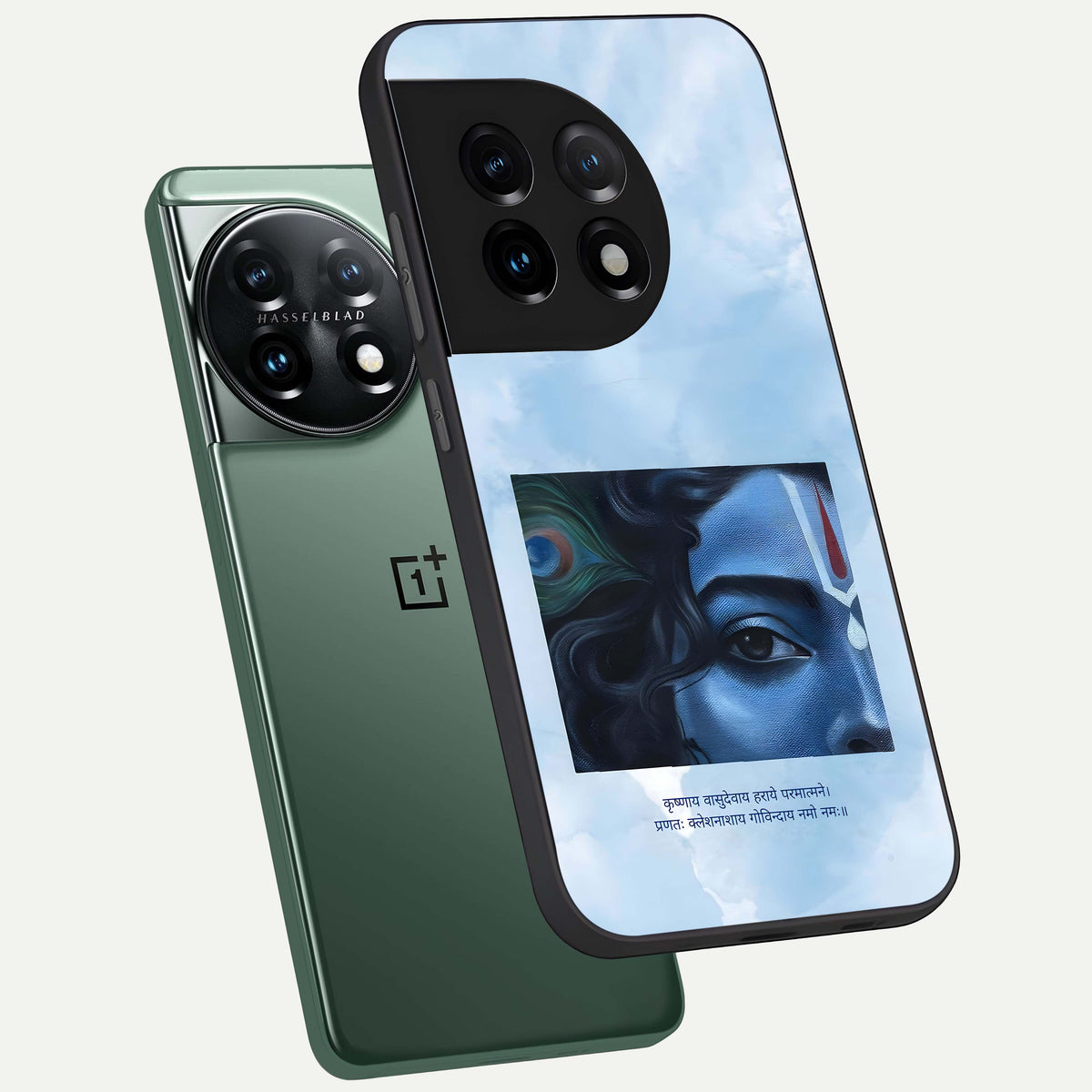  Spiritual Krishna phone case For OnePlus 11 showing premium glass back cover with detailed artwork
