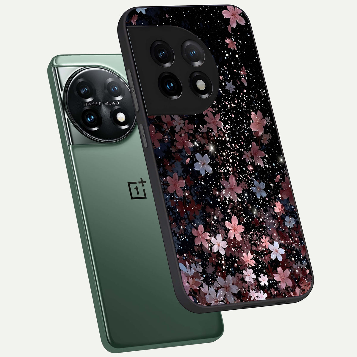  Starlit Flower Dreams phone case For OnePlus 11 showing premium glass back cover with detailed artwork