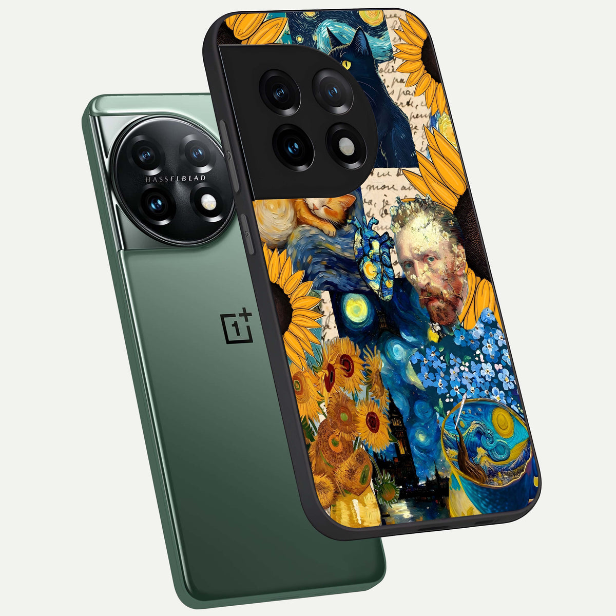  Sunflower Chic Mood Custom Name phone case For OnePlus 11 showing premium glass back cover with detailed artwork