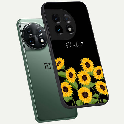  Sunflower Sky Bloom phone case For OnePlus 11 showing premium glass back cover with detailed artwork
