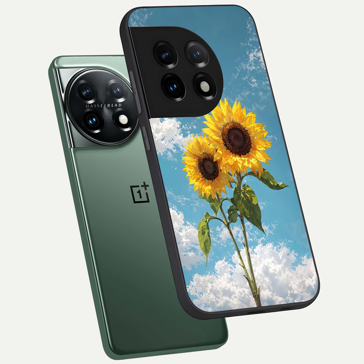  Sunlit Daisy Glow phone case For OnePlus 11 showing premium glass back cover with detailed artwork