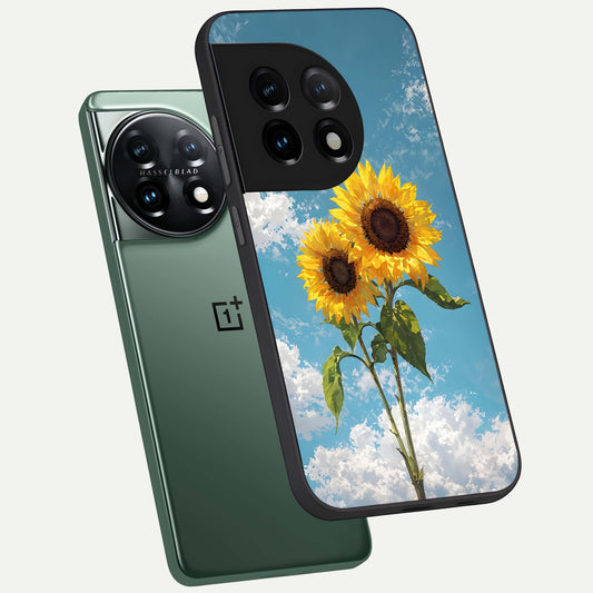  Sunlit Daisy Glow phone case For OnePlus 11 showing premium glass back cover with detailed artwork