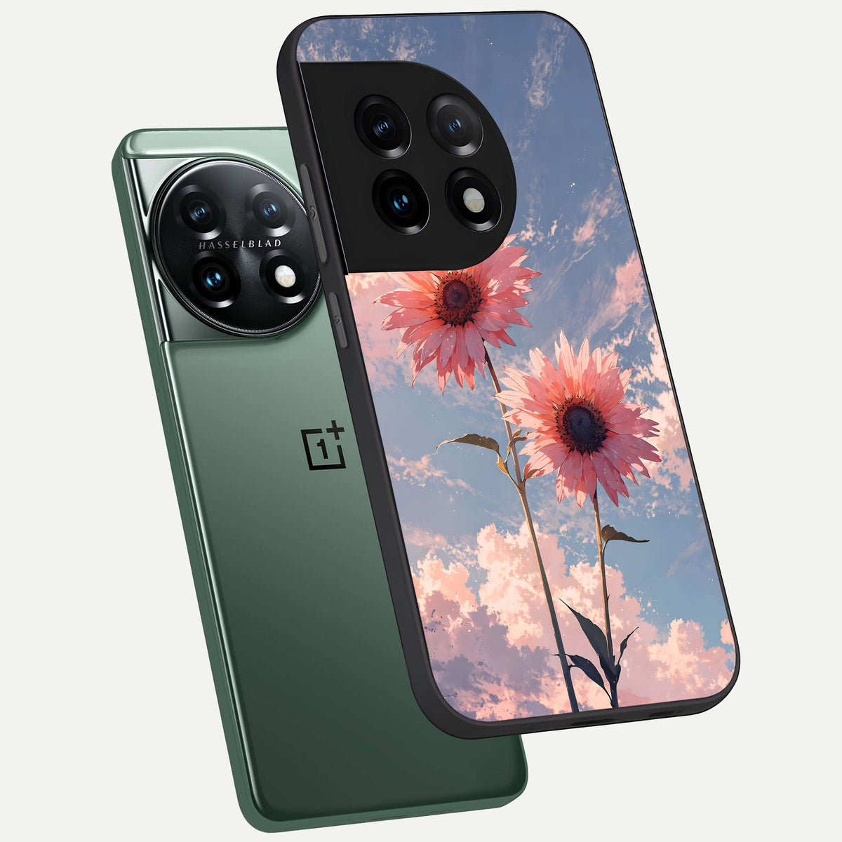  Sun Moon Balance phone case For OnePlus 11 showing premium glass back cover with detailed artwork