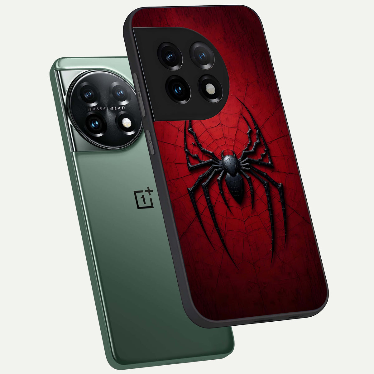  Superhero Web Emblem phone case For OnePlus 11 showing premium glass back cover with detailed artwork