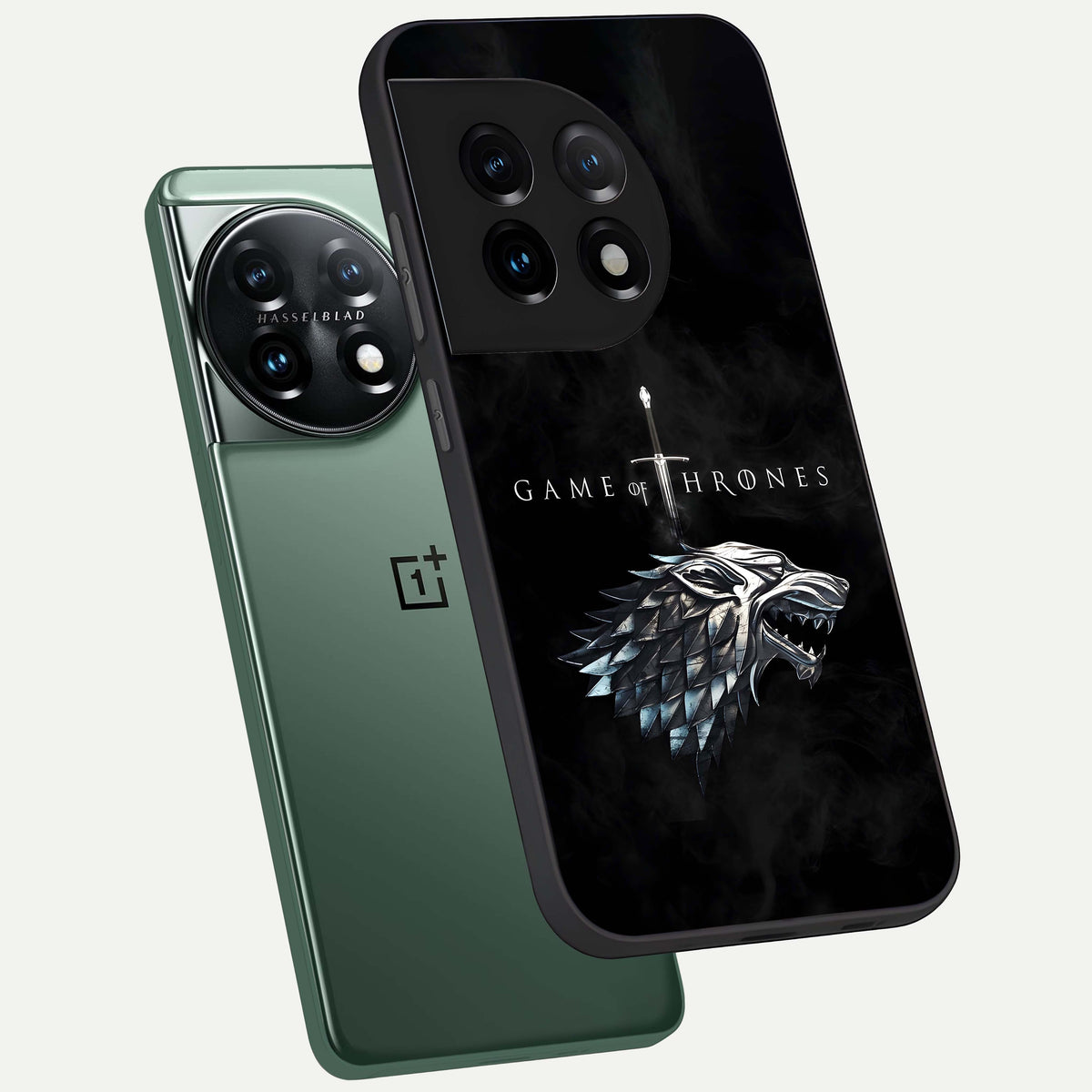  Throne Wolf Legacy phone case For OnePlus 11 showing premium glass back cover with detailed artwork