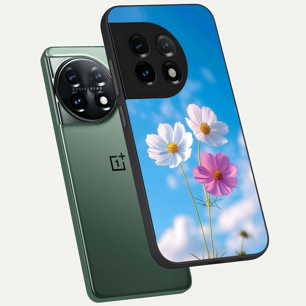  Tripple Flowers With Sky phone case For OnePlus 11 showing premium glass back cover with detailed artwork
