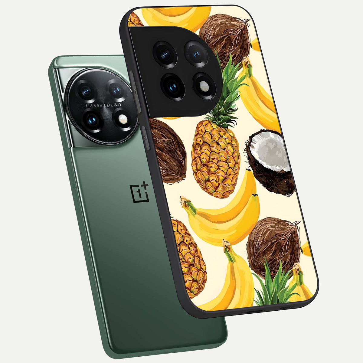  Tropical Fruit Mood phone case For OnePlus 11 showing premium glass back cover with detailed artwork