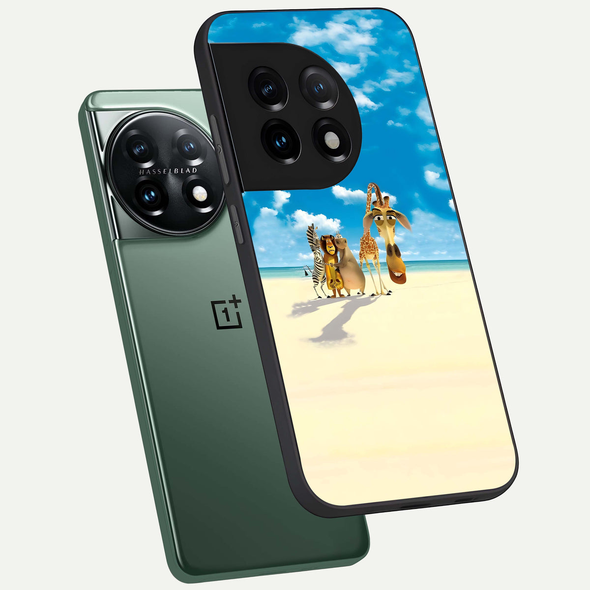  Tropical Fun Squad phone case For OnePlus 11 showing premium glass back cover with detailed artwork
