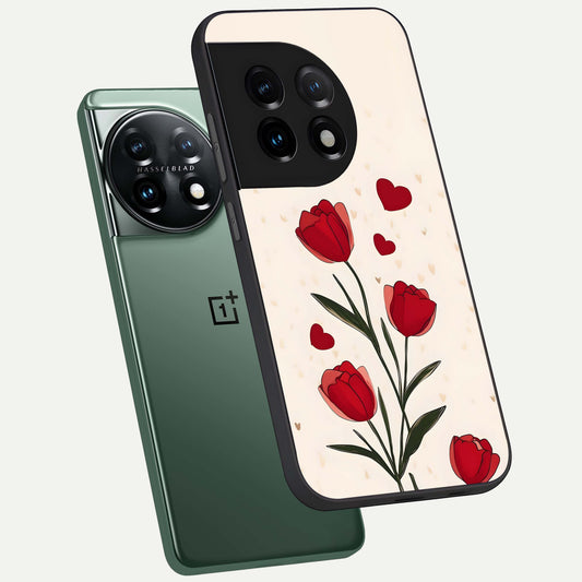  Tulip With Heart phone case For OnePlus 11 showing premium glass back cover with detailed artwork