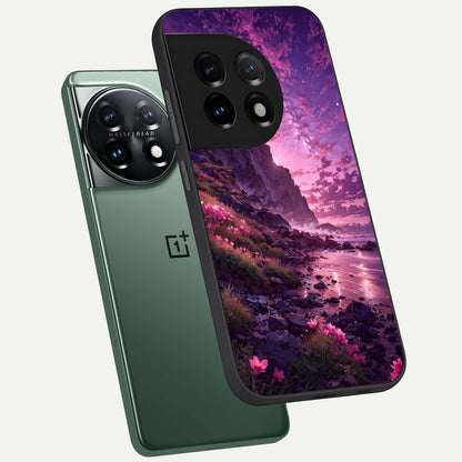 Twilight Blossom Coast phone case For OnePlus 11 showing premium glass back cover with detailed artwork