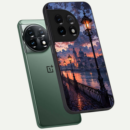  Twilight River Lights phone case For OnePlus 11 showing premium glass back cover with detailed artwork