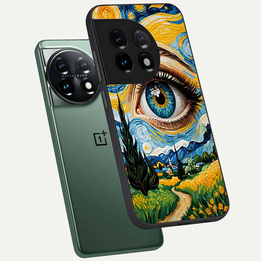  Van Gogh Eye phone case For OnePlus 11 showing premium glass back cover with detailed artwork