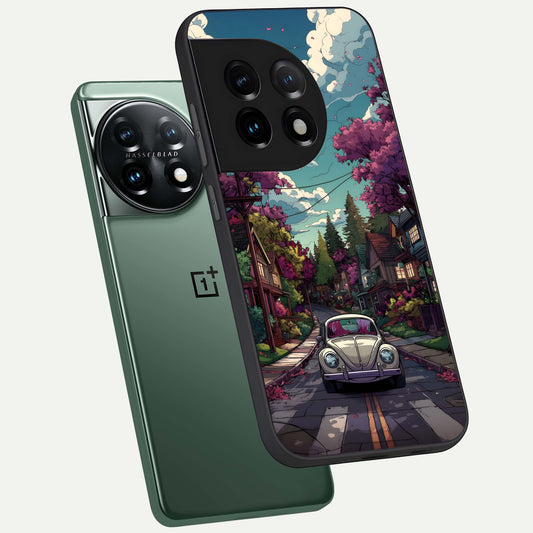  Vintage Street Drive phone case For OnePlus 11 showing premium glass back cover with detailed artwork