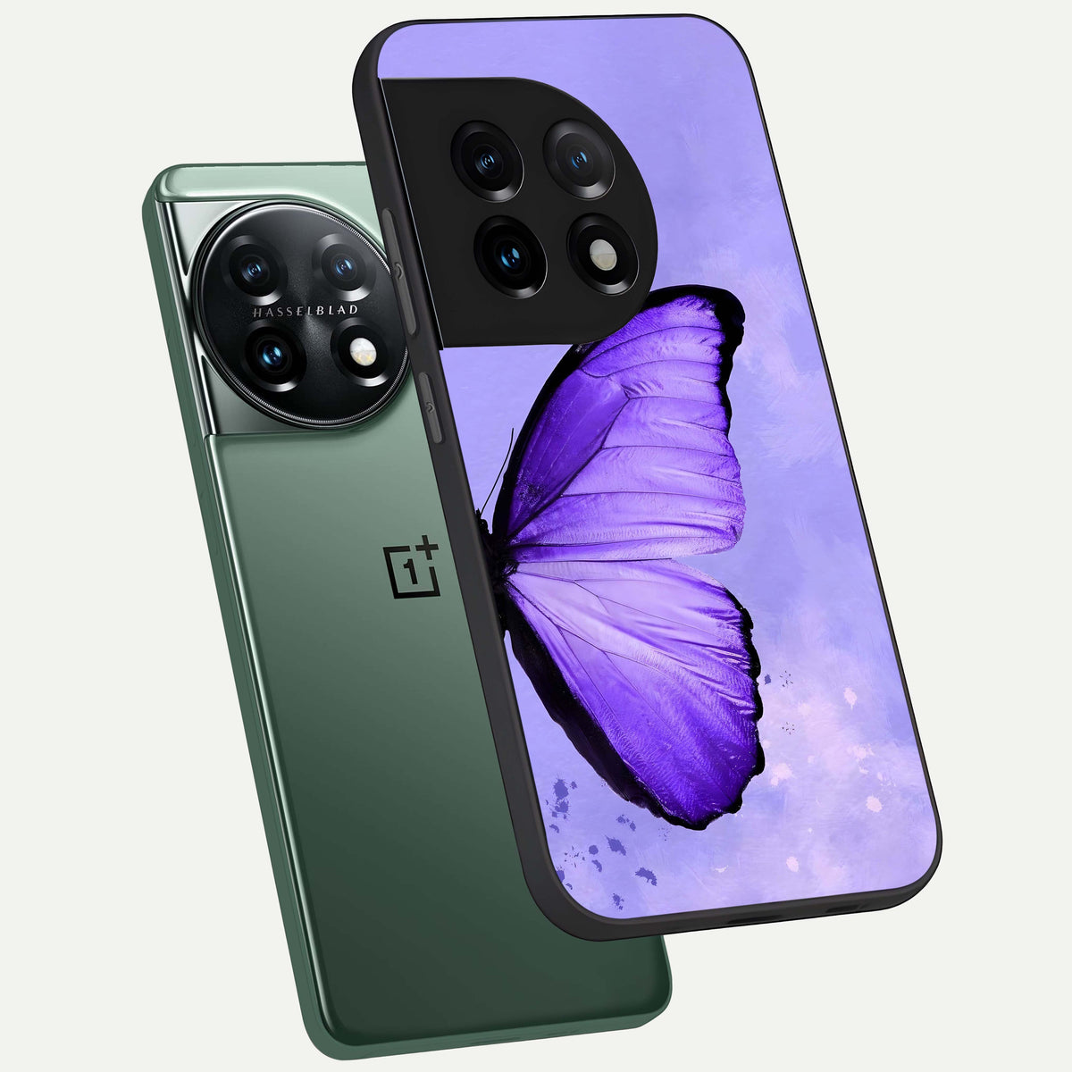  Violet Dream Wing phone case For OnePlus 11 showing premium glass back cover with detailed artwork